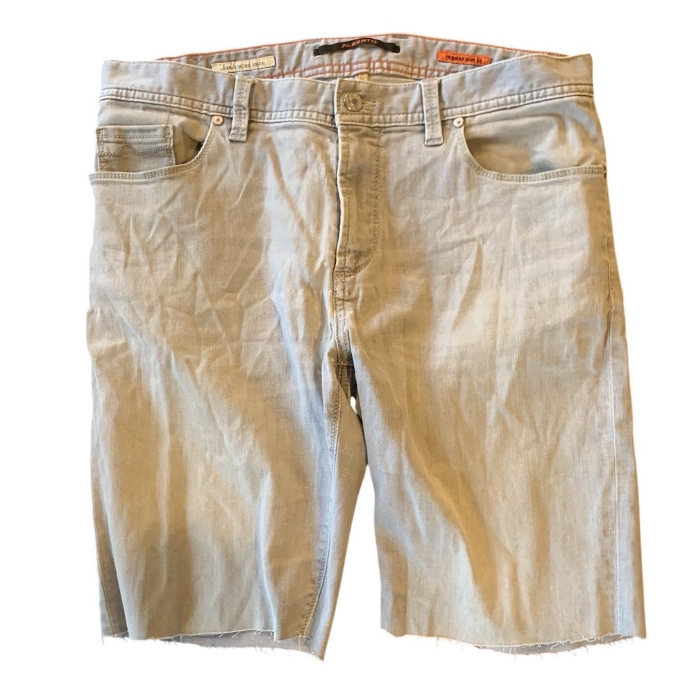 ALBERTO Light Blue Denim Bermuda Shorts Raw Hem Handmade Regular Slim‎ Fit